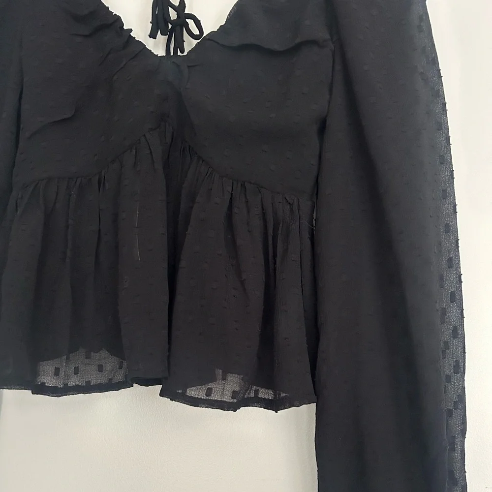 By Anthropologie Peplum Blouse Black V-Neck Top - Picture 5 of 8